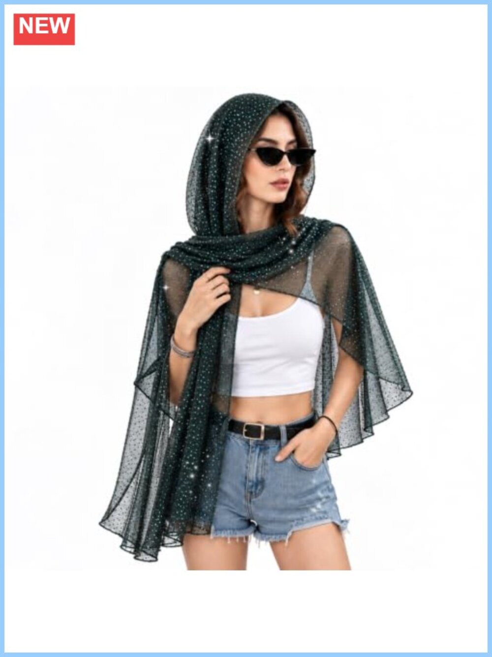 Sheer Sequin Scarf Shawl Wrap for Women Rave Head Scarf Lightweight